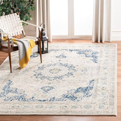 SAFAVIEH Evoke Collection Area Rug - 6'7" x 9', Ivory & Blue, Shabby Chic Oriental Medallion Design, Non-Shedding & Easy to Clean, Ideal for Living Room, Bedroom, Dining Space (EVK220C)