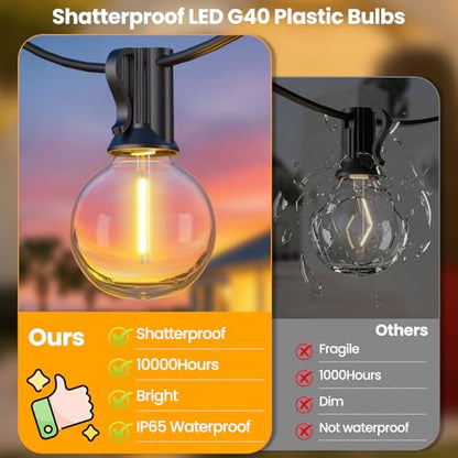 25FT Solar Powered String Lights Outdoor, Waterproof Solar Patio Light String with 10+1 Shatterproof LED G40 Bulbs for Backyard Garden-Black