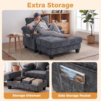 Chaise Lounge Chair with Phone Holder & Adjustable Backrest, view 6