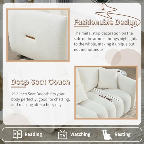 Set of 3 Teddy Sofa for Living Room, Modern 2 Units Deep Seat Sofa Chairs and an Oversized 3-Seater Cloud Boucle Couch for Bedroom, Office, Apartment, Furniture Set, Beige (3 Pieces)