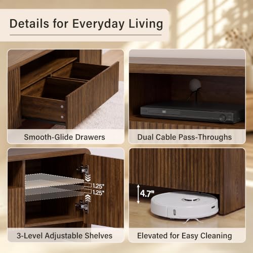 70" Fluted TV Stand for 75" TVs, LED Media Console with Storage, view 8