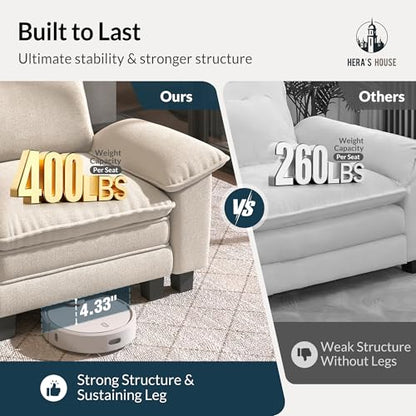 3 Pieces Modular Sectional Couch Set with Armchair Loveseat | Modern 6-Seater Cloud Sofa Set, Beige, Wider Armrest, Comfy Deep Seat, Soft Chenille Furniture Set for Living Room