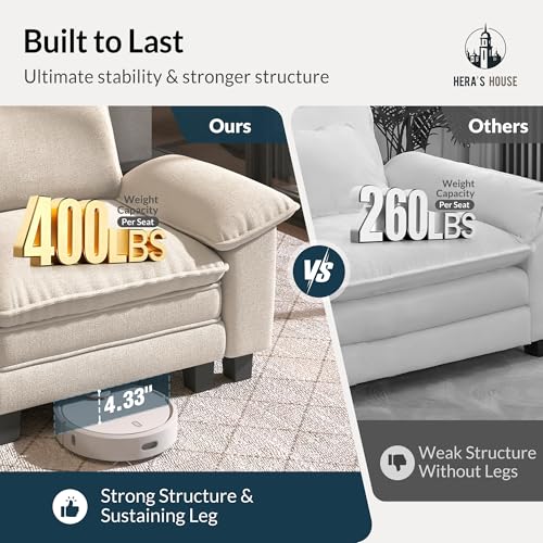 2 Pieces Modular Loveseat Couch & 3-Seat Sectional Sofa Set | Modern 5-Seater Cloud Sofa Set, Beige, Wider Armrest, Comfy Deep Seat, Soft Chenille Furniture Set for Living Room