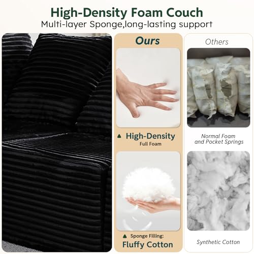 Sleeper Sofa 9 Seater Boneless Couch Modular Sectional Sofa | Cloud Couch Sectional Couches for Living Room, U Shaped Couches with Ottomans No Assembly Required, Black