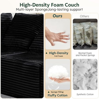 Sleeper Sofa 9 Seater Boneless Couch Modular Sectional Sofa | Cloud Couch Sectional Couches for Living Room, U Shaped Couches with Ottomans No Assembly Required, Black