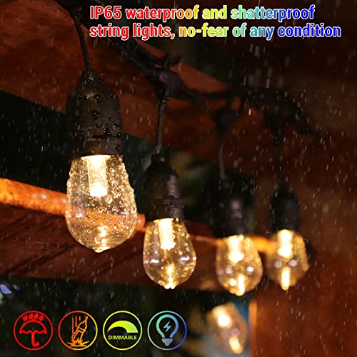 48FT Solar Outdoor RGB String Lights, 15+3 Waterproof Shatterproof LED Bulbs Dimmable Patio String Lights with Remote, Commercial Solar String Light for Patio Yard