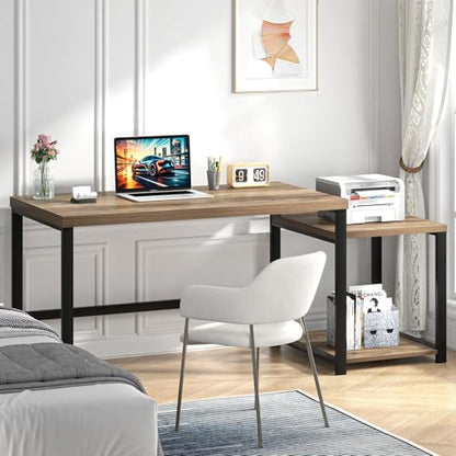 63 Inch Large Computer Desk with Printer Space & PC Tower Stand, view 4