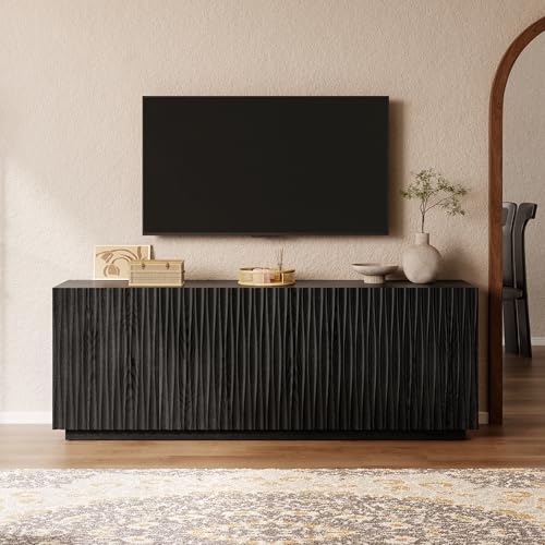 70" Fluted Mid-Century Modern TV Stand for TVs Up to 75", Black Walnut, view 7