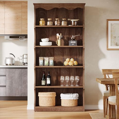 70-Inch Tall Bookcase, 5-Tier Open Bookshelf with Unique Curved-Edge Design, view 5