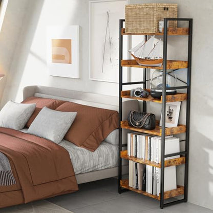 Cheersstar 6-Tier Bookshelf, 6 Tier Industrial Bookcase, Standing Bookshelves, Tall Display Rack with Steel Frame for Living Room, Bedroom, 11.8 x 20 x 69 Inches, Rustic Brown