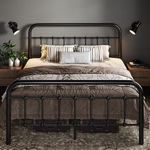 Full Metal Bed Frame with Victorian Iron-Art Headboard, Black, view 2