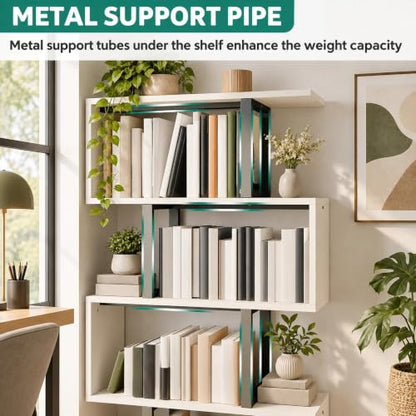 5-Tier S-Shaped Bookcase, Modern Display Shelf, Cream White, view 3