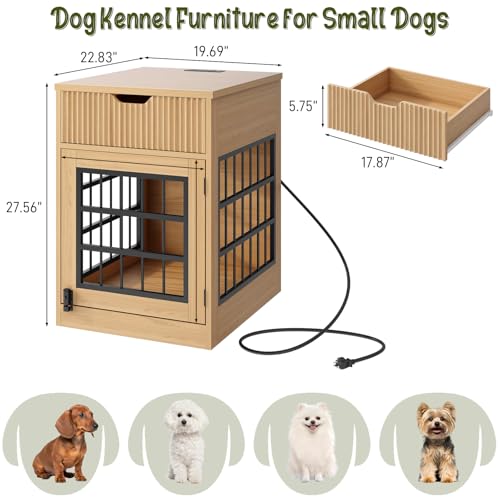 Modern Dog Crate Furniture with Charging Station, view 3
