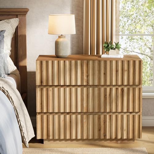 Oversized Solid Wood Nightstand with 3 Drawers, Farmhouse Bedside Table | Solid Wood; 3 Large Drawers; 31.5" Wide; Curved Profile Design