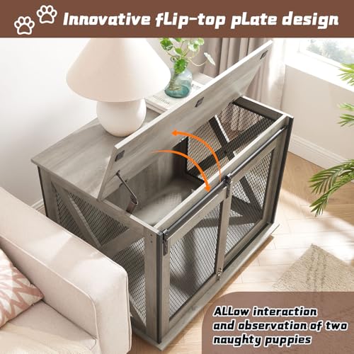 Farmhouse Dog Kennel Furniture with Sliding Barn Door, view 5