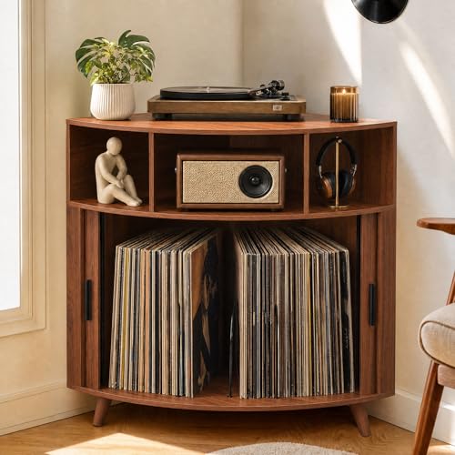 Corner Record Player Stand with Charging Station, view 2