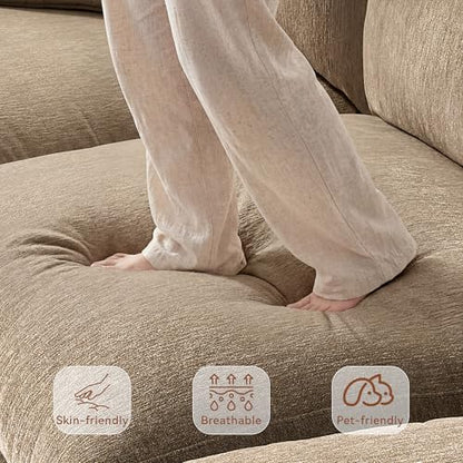 Cloud Sectional Couches for Living Room, 110" Large Modular Sectional Sofa with Wide Deep Seat, L Shaped Couch with Throw Pillow and Storage Ottoman, Brown