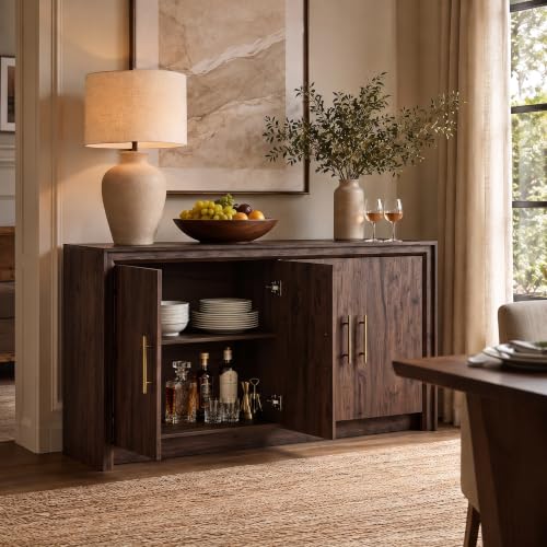 63" Sideboard Buffet Cabinet, Beveled Profile Design, Walnut, view 6
