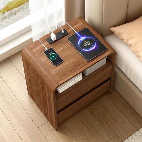 Nightstand Set of 2 w/Charging Station, 2 Drawers & Open Shelf, view 3
