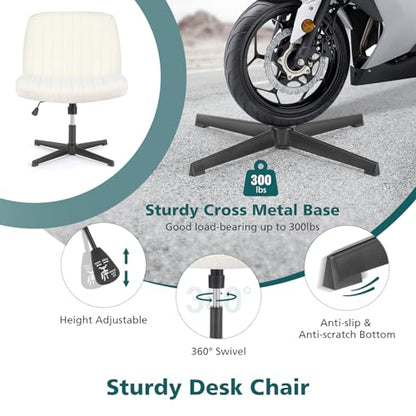Criss Cross Chairs Armless No Wheels Wide Seat Cross Legged Height Adjustable Swivel Rolling Padded Teddy Fleece Cute Home Office Desk Seating for Bedroom, Study Room, Teddy Beige No Wheel