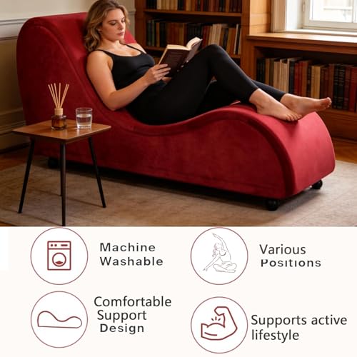 Red Ergonomic Curved Chaise Lounge Chair for Relaxing, view 4