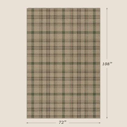 Easy Jute Green Plaid Rug 6x9 for Living Room, Washable Modern Farmhouse Area Rugs for Bedroom Aesthetic, Dining Room, Patio, Sage Tan Woven Tartan Design, Non Skid, Easy Clean Viral Jute No Shed