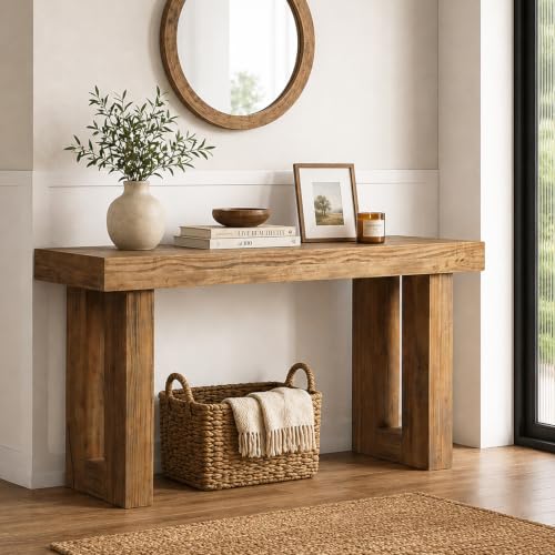 Reclaimed Solid Wood Console Table, 59" Long Farmhouse Entryway Table, Rectangular Couch Tables Behind Sofa, Accent Tables for Hallway, Entrance, Foyer, Living Room