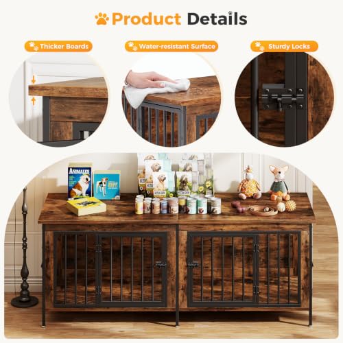 63" Double Dog Crate Furniture for 2 Dogs - Rustic Brown, view 4