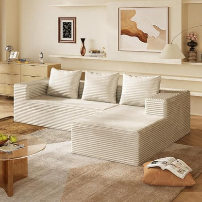 104'' Cloud Sectional Couches for Living Room, Modular Boneless Couch with Left Facing Chaise, L Shape Memory Foam Corduroy, with Cushion, Beige