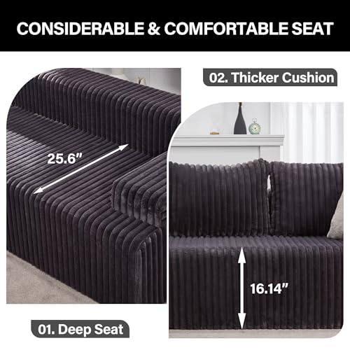 Modular Sectional - L-Shape Cloud Seating with Memory Foam, Convertible 3-Seat Living Room Furniture, Oversized Chaise Lounge, Washable Cover (Darkgrey, 98", Right Hand Facing)
