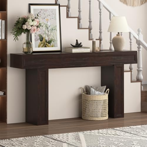 63 Inch Narrow Console Table, Sofa Table Behind Couch, Farmhouse Wooden Entryway Table for Living Room & Hallway (Cherry)