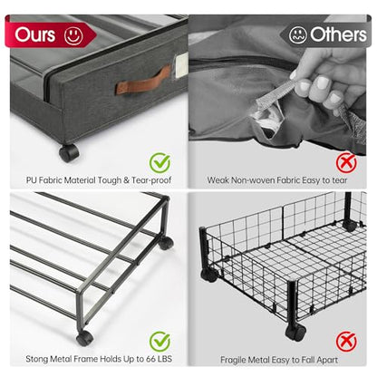 Under Bed Storage with Wheels, 2 Pack Under Bed Storage Containers, view 4