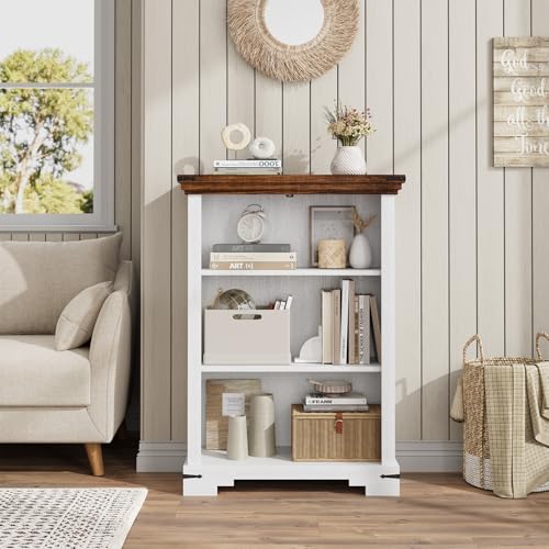 3-Tier Farmhouse Bookshelf for Students, Short Bookcase with Adjustable Shelf, view 3