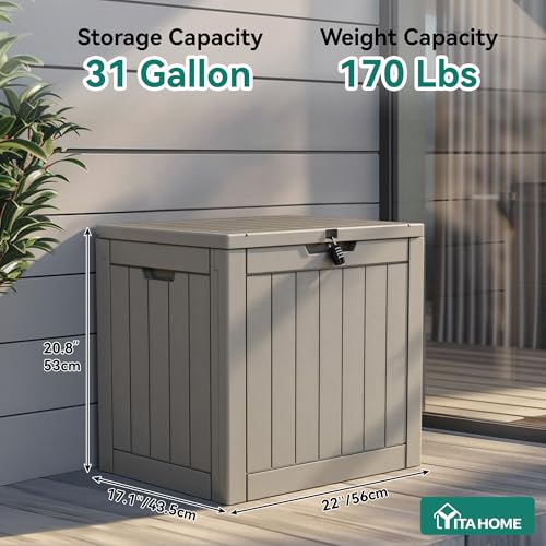 31 Gallon Outdoor Storage Deck Box | Waterproof Resin Package Delivery and Storage Box with Lockable Lid for Patio Furniture Cushions, Pool Accessories, Garden