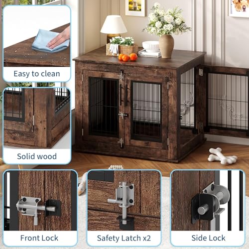 31.5" Farmhouse Dog Crate Furniture, Wooden Dog Kennel with 2 Doors, view 7
