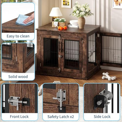 31.5" Farmhouse Dog Crate Furniture, Wooden Dog Kennel with 2 Doors, view 7
