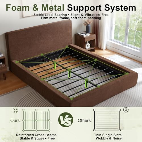 Queen Cloud Bed Frame with Headboard, No Box Spring Needed, Brown-Style A, view 6