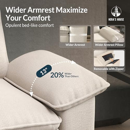 2 Pieces Modular Loveseat Couch & 3-Seat Sectional Sofa Set | Modern 5-Seater Cloud Sofa Set, Beige, Wider Armrest, Comfy Deep Seat, Soft Chenille Furniture Set for Living Room