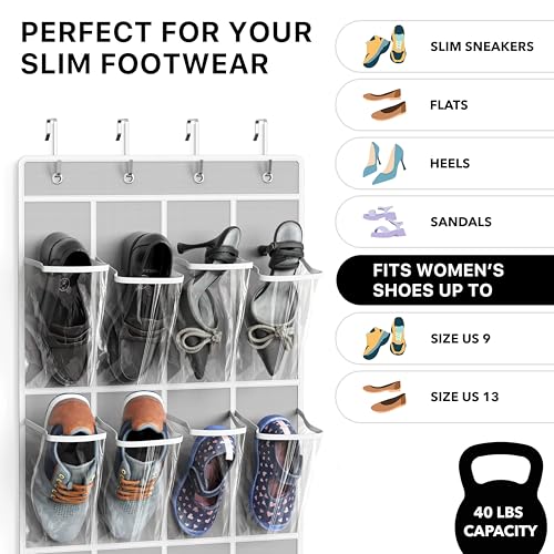 24 Pockets Clear Over the Door Shoe Organizer, Gray, view 6