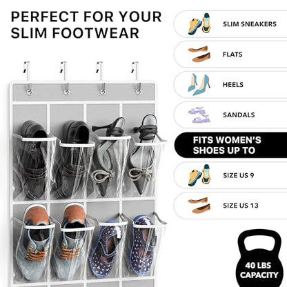 24 Pockets Clear Over the Door Shoe Organizer, Gray, view 6