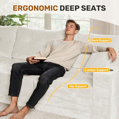 143" Modular Sectional Sofa for Living Room, Convertible U-Shape Couch with Ottoman, 6 Seater Modular Sectional Sofa,Beige Corduroy