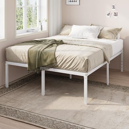 Full Size Bed Frame, 18 Inch Metal Beds with Storage Space, White, view 4