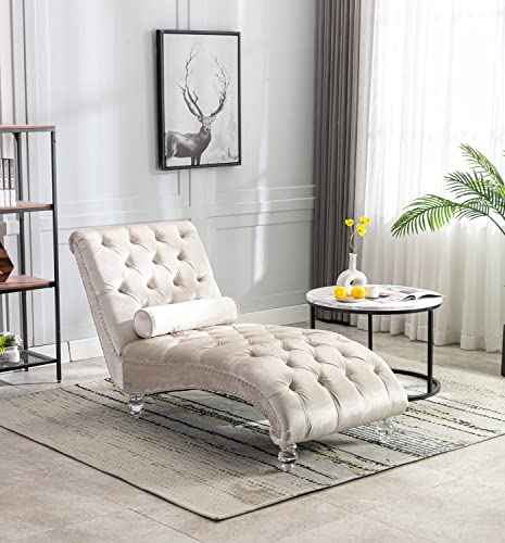 Velvet Chaise Lounge Chair with Toss Pillow, view 3