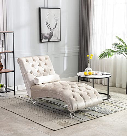 Velvet Chaise Lounge Chair with Toss Pillow, view 3
