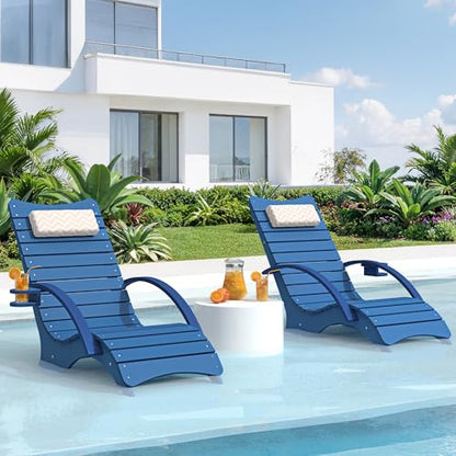 Pool Lounge Chairs Set of 2 with Armrest & Cupholder, 8-10 Shallow, view 2