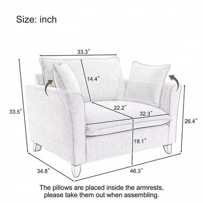 46.3" Chenille Accent Chair, Oversized Reading Armchair w/2 Pillows, Modern Corner Single Cloud Sofa Arm Chairs, Comfortable Living Room Deep Cushion Seating for Office & Apartment, White