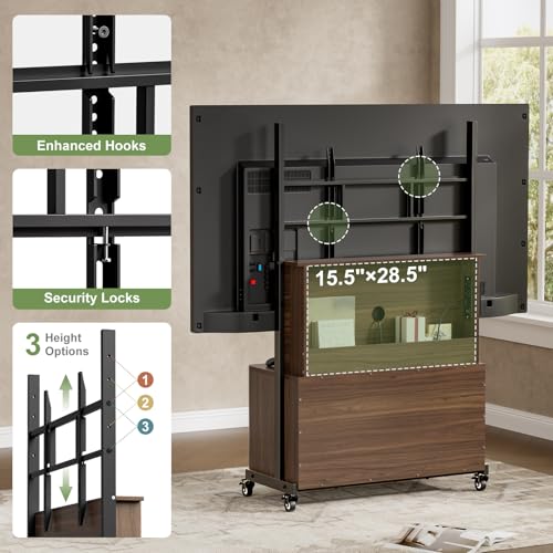 Rolling TV Stand with Mount for 32-75 Inch, Walnut, view 6