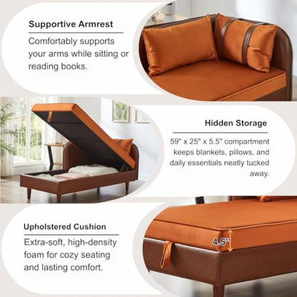 65'' Chaise Lounge with Storage Space, Oversized Indoor Recliner, view 5