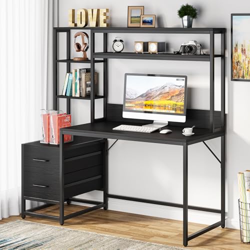 55 Inch Computer Desk with 2 Drawers and Storage Shelves, view 8