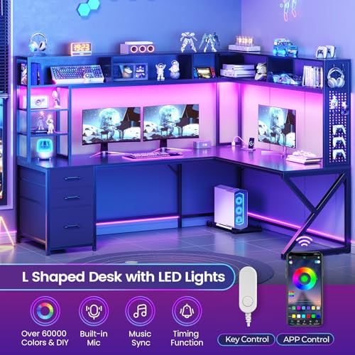 L Shaped Gaming Desk with Storage Shelves, Hutch, Drawers, view 5